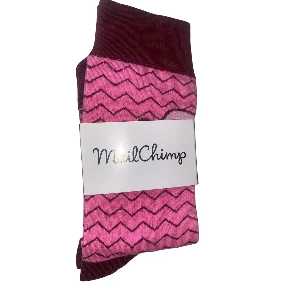 MailChimp Collectible Freddie the Chimp‎ Mascot Crew Socks Pink Chevron Maroon